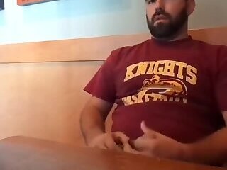 Bearded Bro Public Jerk Off in A Coffee Shop